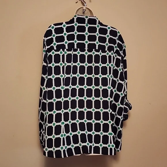 NWOT MICHAEL KORS FULL ZIP BLOUSE Unique Print - Picture 7 of 12